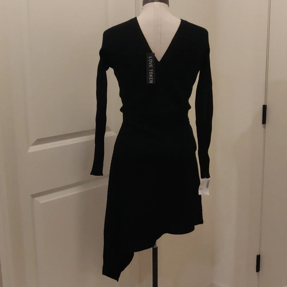 New!Love Token Black Asymmetrical Knit Sweater Dress Long Sleeves Sz Med - Picture 8 of 13